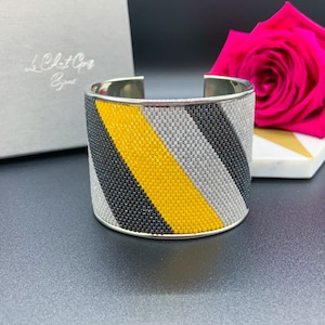 Handmade Beaded Cuff | Wide Bangle Cuff | Colorful Bracelet Cuff | Japanese Seed Beaded Cuff | Gift For Her | Modern Color Block Cuff