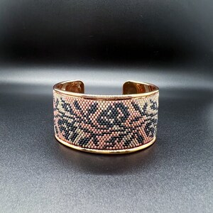 Handmade Beaded Cuff | Wide Bangle Cuff | Colorful Gunmetal Cuff | Japanese Seed Beaded Cuff | Support Ukraine | Red White Black Floral