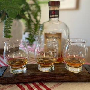 Kentucky Bourbon Trail Flight Tray, Made from an Authentic Whiskey/Bourbon Barrel Stave - 3 Glass