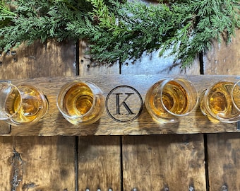 Personalized Glencairn Whiskey Flight Tray- Made from Whiskey Barrel Staves