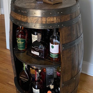 Whiskey Barrel Liquor Cabinet | Handcrafted from an Authentic Whiskey Barrel | Personalization Available