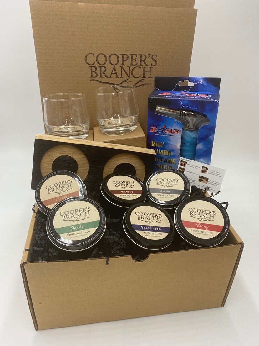 Smoked Cocktail Gift Set with Double Smoking Tray, Smoking Chips