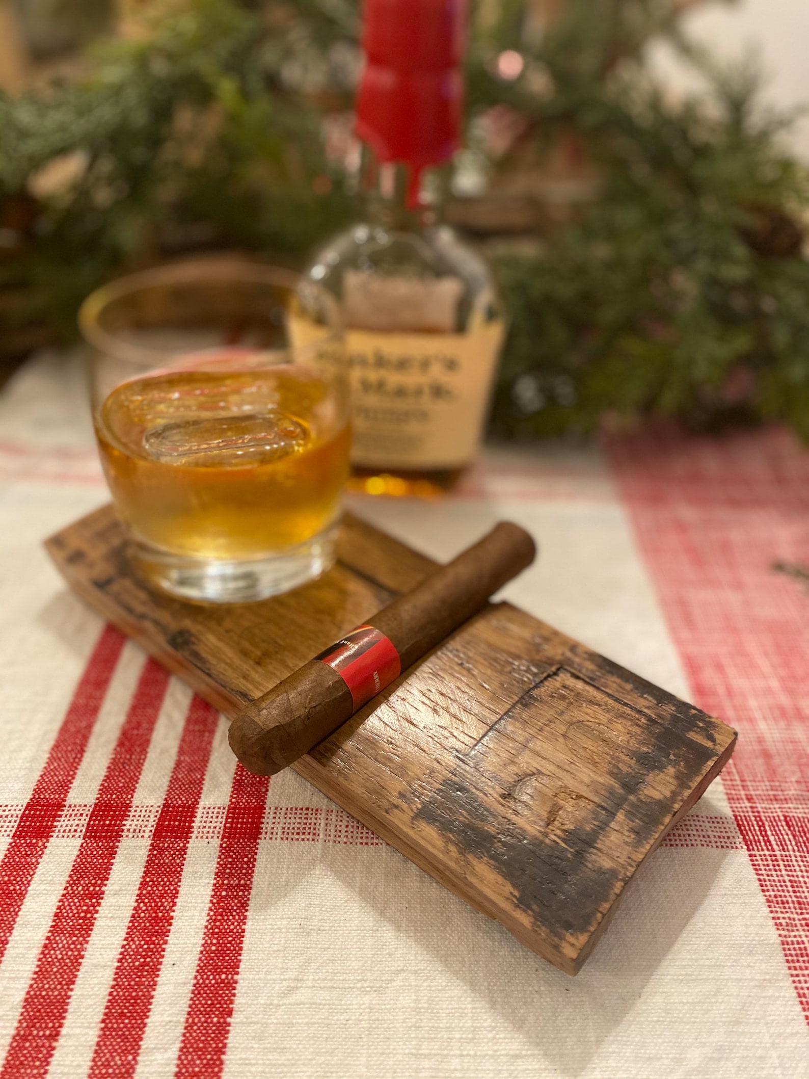 Coaster Carrying Rocksa Reclaimed Whiskey Barrel Coaster With Rocks Glass – Cigar Rest, Bourbon ...