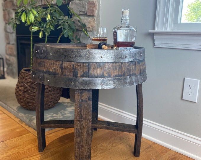 End Table Made from Authentic Whiskey Barrel
