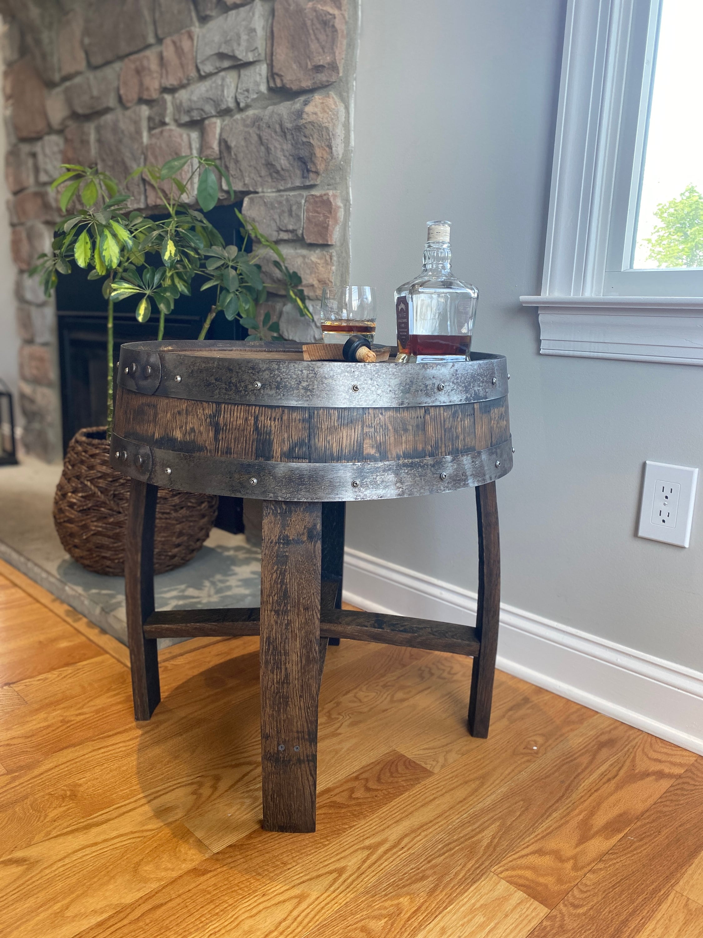 Oak barrel end table outlet