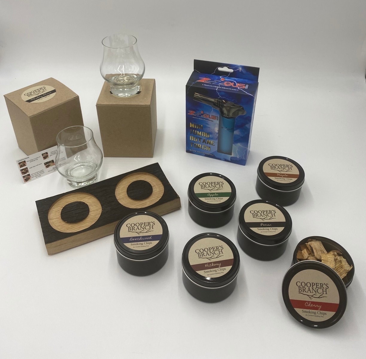 Smoked Cocktail Gift Set with Double Smoking Tray, Smoking Chips