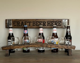 Five Glass Beer Flight Tray Made from a Reclaimed Whiskey Barrel Stave
