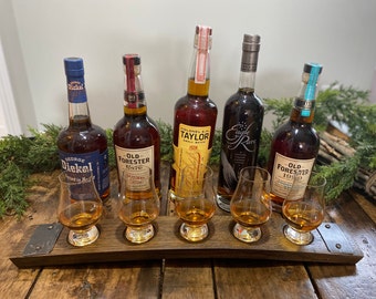 Vassoio da viaggio per whisky Glencairn, realizzato con doghe di botte di whisky - 5 bicchieri