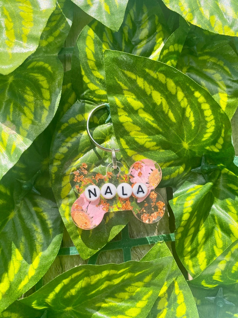Dog Name Tag Personalised Resin Pet ID Natural Dried Etsy UK