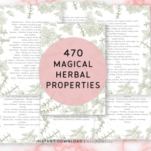 470 Magical Herbal Properties Grimoire, Herbal Magick BOS Page, Green Witch Correspondence, Wiccan Herbal Quick Reference, Witchcraft Herbs