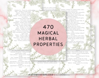 470 Magical Herbal Properties Grimoire, Herbal Magick BOS Page, Green Witch Correspondence, Wiccan Herbal Quick Reference, Witchcraft Herbs