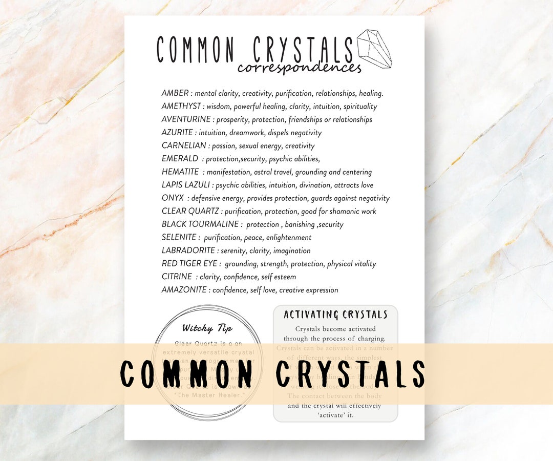 Less Common Crystal Guide Common Crystals Grimoire Page, Witchcraft Reference (PDF Pattern) - Etsy