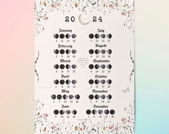 2024 Lunar Calendar Printable , Moon Calendar, Vertical Moon Calendar, Lunar Calendar, Decor 2024 Calendrier Lune, Mondkalender 2024