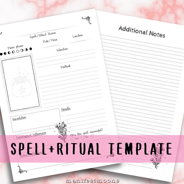 Spell & Ritual Template, Spell Template, Witchcraft Basics, Printable Ritual Page, Book Of Shadows, Spell Journal Template, Grimoire Pages