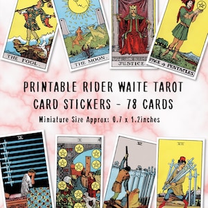 Adesivos de Rider Waite em miniatura, adesivos para cartas de tarô, tarô para impressão, tarô para bruxas iniciantes, tarô para iniciantes, cartas de tarô, adesivos de tarô