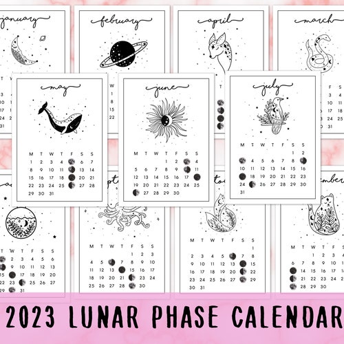 2023 Lunar Calendar Lunar Planner 2023 Monthly Calendar Etsy