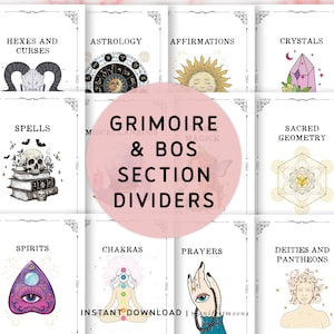 Mystical Aesthetic Grimoire Dividers, Witchy Book Of Shadows Title Pages, Beginner Pagan Grimoire Kit, Wiccan BOS Printable,Witchcraft Color