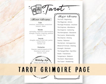 Tarot Cheat Sheet Grimoire Page, Book of Shadows Printable (PDF)
