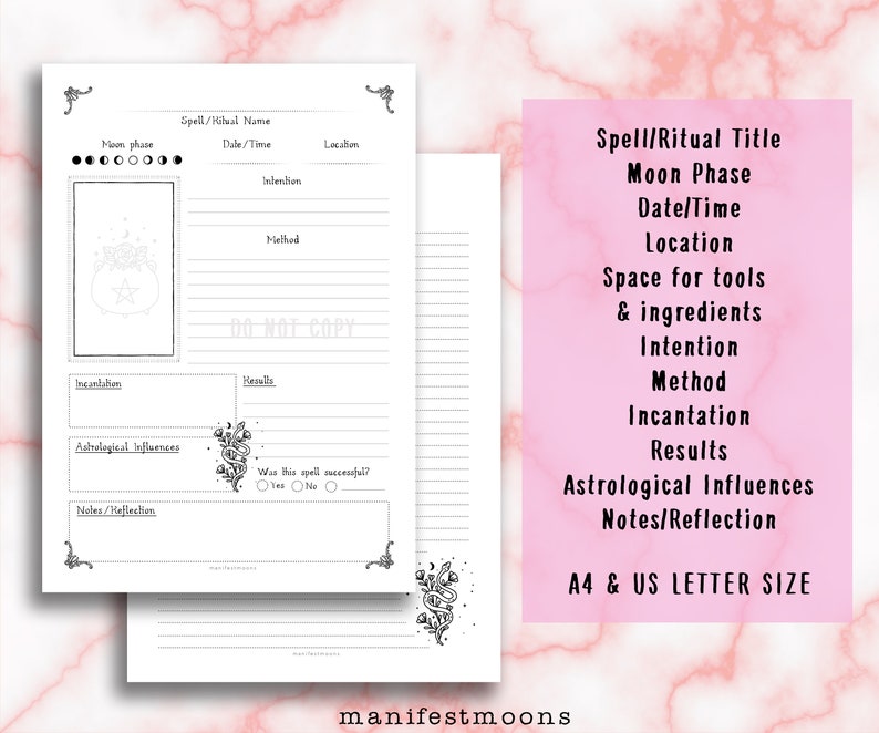 Spell & Ritual Template, Spell Template, Witchcraft Basics, Printable ...