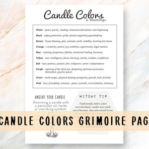 Candle Colors Grimoire Printable Page, Book of Shadows Printable, Candle Magick Cheat Sheet, Witchy Worksheet, Baby Witch , Beginner Witch