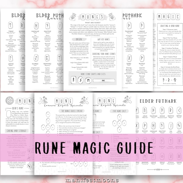 Rune Magic Guide, Elderk Futhark, Grimoire Starter Kit, Grimoire Pages, Grimoire Printables, Witch Printables, Book of Shadows, Bindrunes