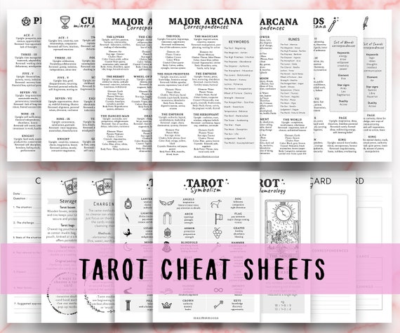 Tarot Cheat Sheets for Beginners, Grimoire Pages, Tarot Journal, Tarot Spreads, Learn Tarot, Printable Tarot Card Meanings, Baby witch Guide