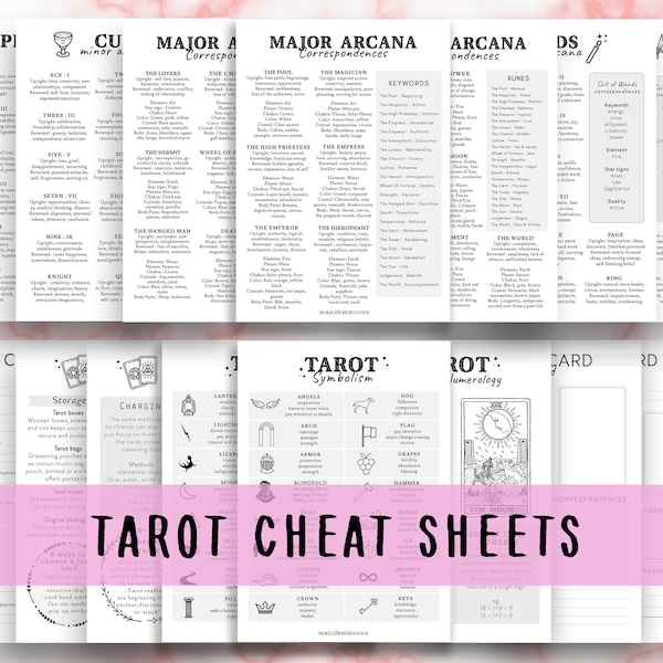 Tarot Cheat Sheets for Beginners, Grimoire Pages, Tarot Journal, Tarot Spreads, Learn Tarot, Printable Tarot Card Meanings, Baby witch