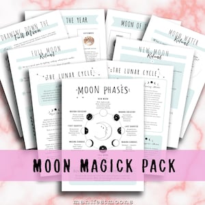 Moon Magic Grimoire Pack for Baby Witch, Printable Grimoire , Book of Shadows Pages, Moon Ritual pages , Beginner Witch Spell Book