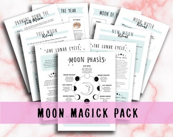 Moon Magic Grimoire Pack for Baby Witch, Printable Grimoire , Book of Shadows Pages, Moon Ritual pages , Beginner Witch Spell Book