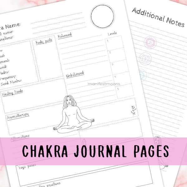 Chakra Journal Template, Chakra Study Workbook, Root Chakra, Crown Chakra, Heart Chakra, Throat Chakra, Chakra Healing, Third Eye Chakra