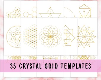 35 modelli di griglie di cristalli, geometria sacra stampabile, griglie di manifestazione (download digitale)