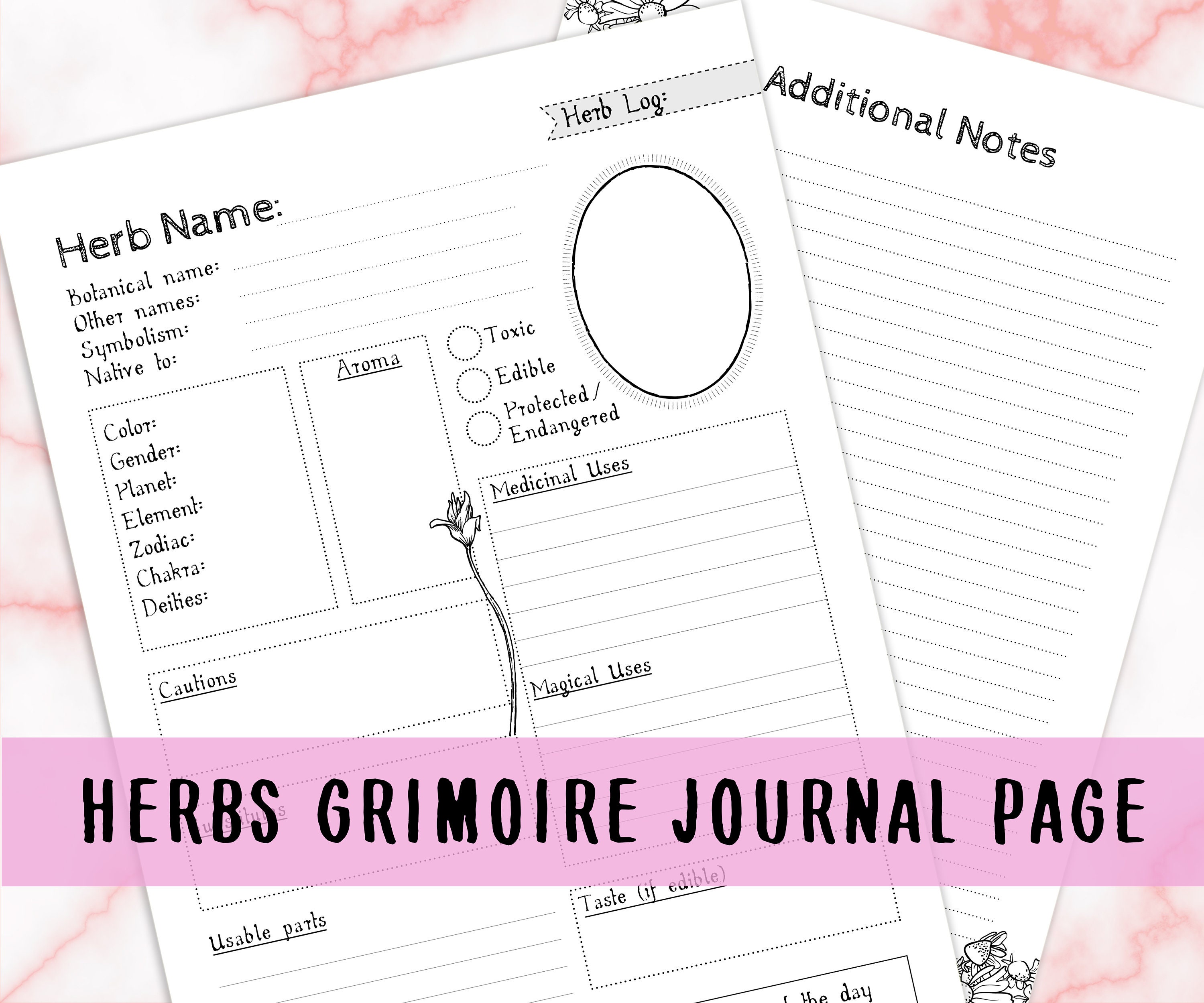Herbs Journal Page, Herb Template,Printable Herbs, Herbology Printable, Herbs Grimoire Pages, Herb Sheets, Witchcraft Basics, Materia Medica