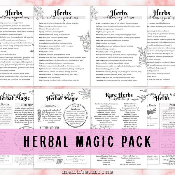 Herbal Magic Grimoire Starter Kit, Grimoire Pages, Grimoire Printables, Materia Medica, Book of Shadows Printables, Green Witch Printables
