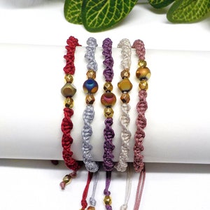 Macrame Spiral Bracelet, Friendship Bracelet, Knotted Bracelet, Minimal Hippie Bracelet, Colorful Wristband, Adjustable Beaded Bracelet image 4