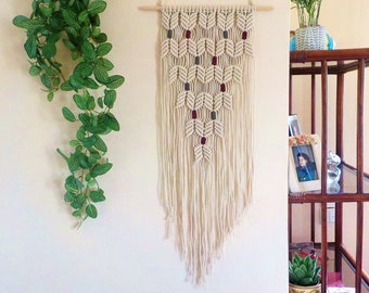 Macrame muur opknoping met rhombus, handgemaakte Boho stijl kunst aan de muur, geometrische home decor, textiel kunst wanddecoratie, housewarming gift