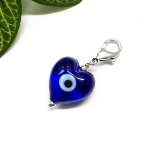 Pet Protection Charm, Blue Evil Eye Heart Charm, Cat Collar Charm, Clip On Dainty Purse Bag Charm, Evil Eye Pet Charm, Good Luck Pet Jewelry