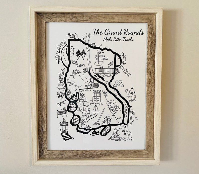 Minneapolis Grand Rounds Bike Map: 11 X 14 Inches - Etsy