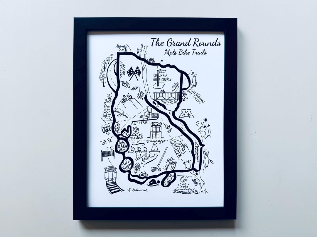 Minneapolis Grand Rounds Bike Map: 11 X 14 Inches - Etsy