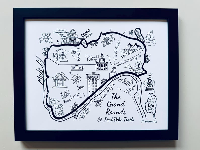 Minneapolis Grand Rounds Bike Map: 11 X 14 Inches - Etsy