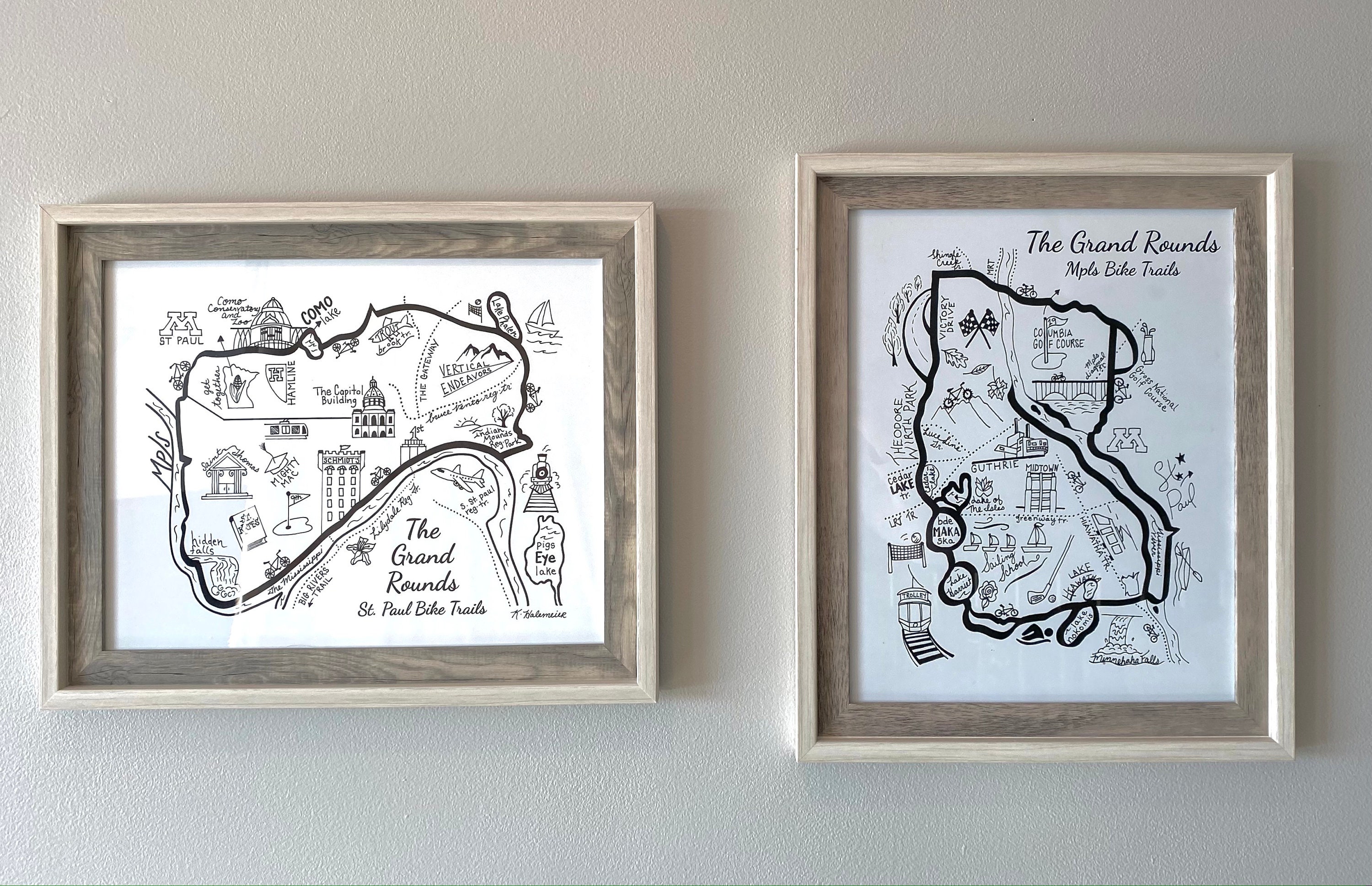 Minneapolis Grand Rounds Bike Map: 11 X 14 Inches - Etsy
