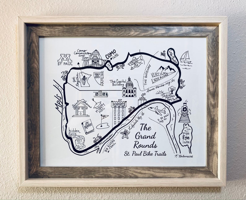Minneapolis Grand Rounds Bike Map: 11 X 14 Inches - Etsy