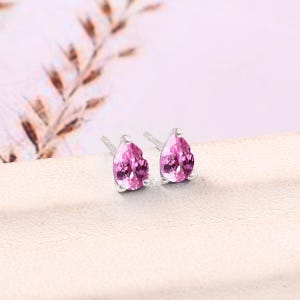 Flawless Ceylon Pink Sapphire Pear Cut Gemstone stud, 6x4 MM Handmade Silver Dangles,925 Sterling Silver Dangle Valentine Gift for her