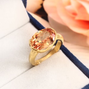 Ceylon Padparadscha Sapphire Oval Gemstone Ring Statement Ring Bridal Ring Wedding Ring Engagement Ring 925 Sterling Silver Ring 14x10 MM