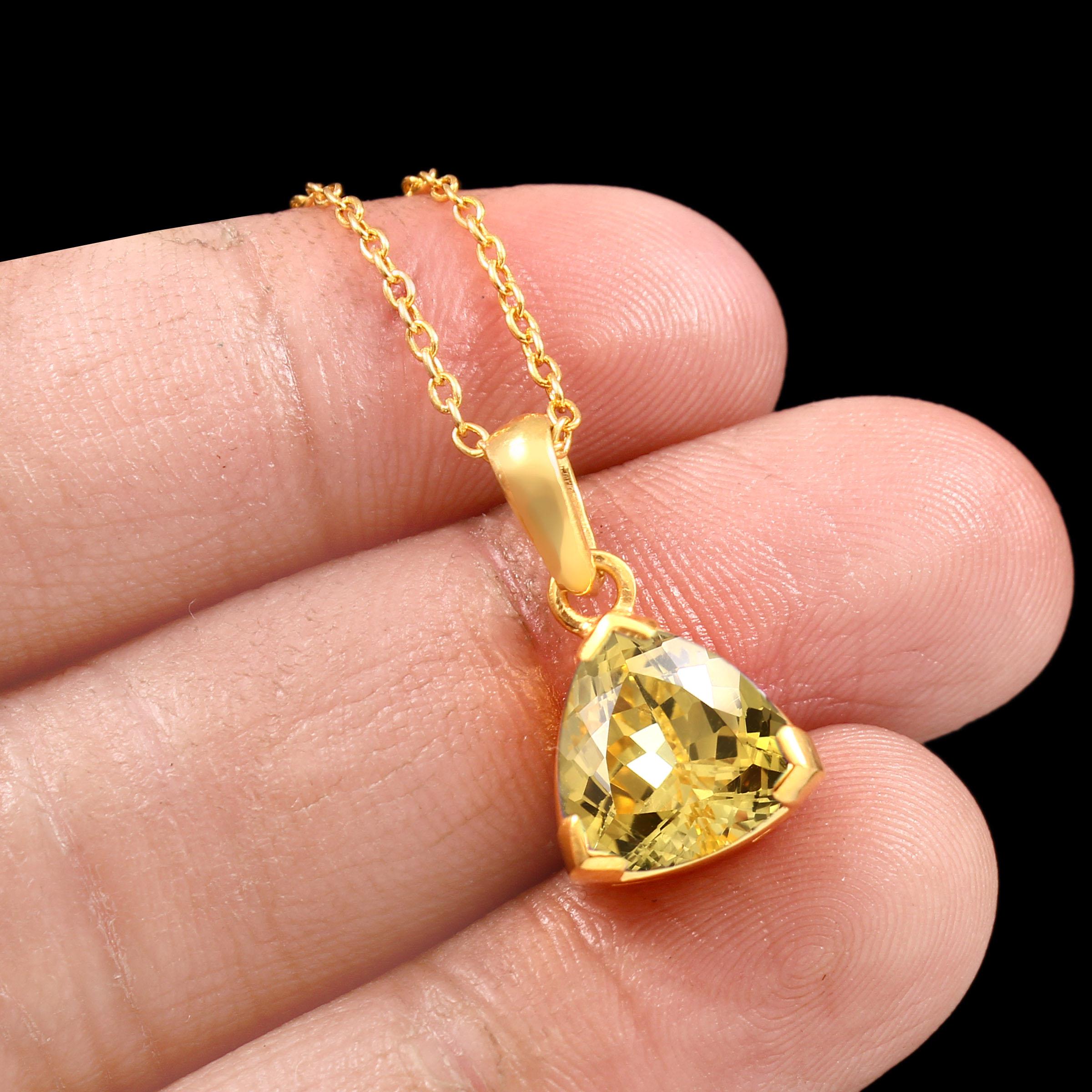 10 MM Flawless Ceylon Yellow Sapphire Trillion Cut Gemstone Pendant, Silver 925 Gold Polished Pendant For Her Birthday Day, Valentine Gift