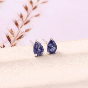 AAA 6x4 MM Flawless Ceylon Blue Sapphire pear Cut Gemstone Stud Earrings, Handmade Silver Studs, 925 Sterling Silver Stud Earrings