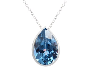 Colgante de pera de aguamarina impecable AAA: dije de plata de ley 925 (12 x 8 mm), colgante de compromiso, regalo de propuesta,