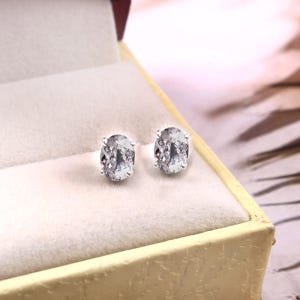 Natural Ceylon White Sapphire Oval Cut Gemstone Stud Earrings, 7x5 MM Handmade Silver Studs 925 Sterling Silver Stud Earrings, Gift for her