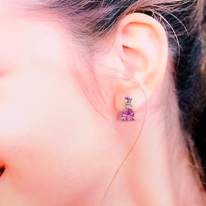 Natural Ceylon Pink Sapphire Heart Dangle Earrings,Handmade Silver Dangles,925 Sterling Silver Dangle Earrings,Valentine Gift,Gift for her,