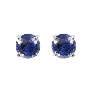 AAA Flawless Ceylon Royal Blue Sapphire Round Cut Gemstone Stud Earrings, 6x6 MM  Handmade Silver Studs, 925 Sterling Silver Stud Earrings