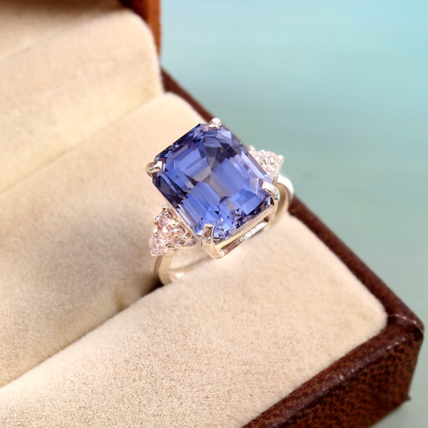 AAA Flawless 11x9 mm Kashmir Blue Sapphire Radiant Cut Ring: Sterling Silver CZ Statement Ring, Engagement ring, Proposal Gift,